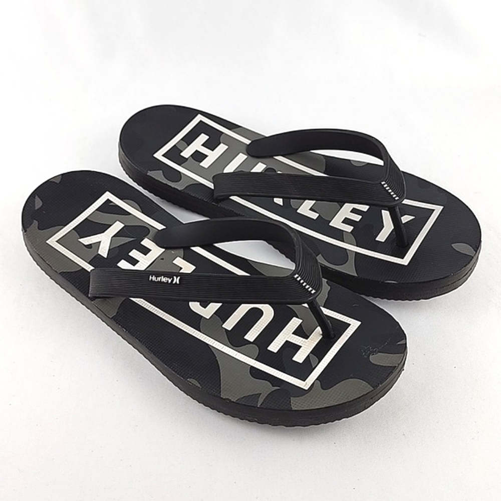 Hurley Men's Camo Black Grey  Flip Flops Thongs Size 7
